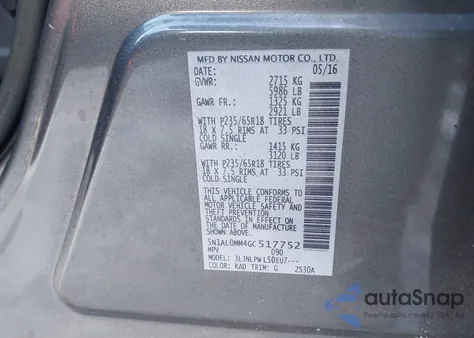 2016 Infiniti Qx60 from USA, damaged, VIN 5N1AL0MM4GC517752